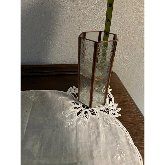 Vintage Etched Glass and Copper  Votive Holder - Picture 4 of 5